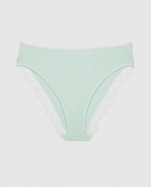 Women's La Senza Bikini Panty Underwear White Green | 32Ux34cM