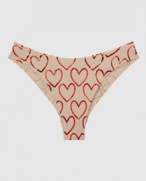 Women's La Senza High Leg Cheeky Panty Underwear Foiled Hearts Rosetan | E5NCI8j2