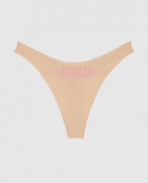 Women's La Senza High Leg Thong Panty Underwear Pink | QT5UNiNX