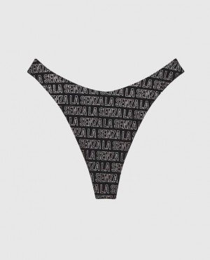 Women's La Senza High Leg Thong Panty Underwear Black | NRbizUIl