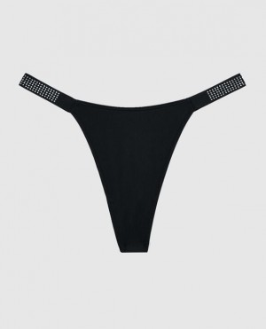 Women's La Senza High Leg Thong Panty Underwear Black | zMPAOdPz