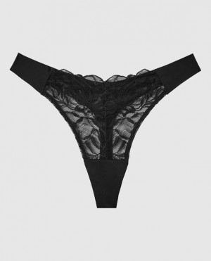 Women's La Senza High Leg Thong Panty Underwear Black | ZTWqmiUo