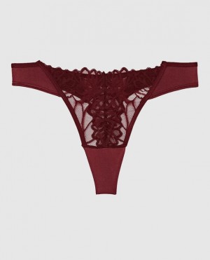 Women's La Senza High Leg Thong Panty Underwear Red Burgundy | 8fLDB89b