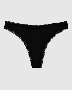 Women's La Senza High Leg Thong Panty Underwear Black | Q2CPqKNg