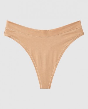 Women's La Senza High Leg Thong Panty Underwear Pecan | yvRKNj5x