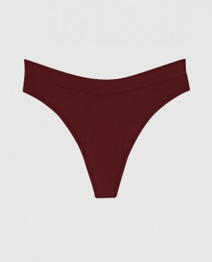 Women's La Senza High Leg Thong Panty Underwear Red Burgundy | auYOuKQc