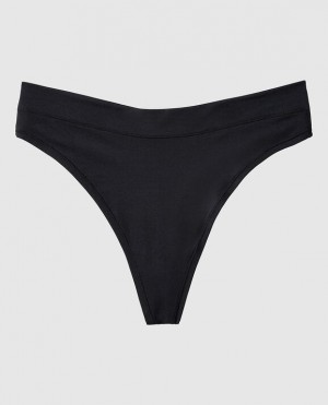 Women's La Senza High Leg Thong Panty Underwear Black | AigtHPet