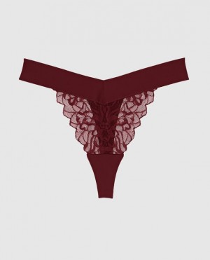 Women's La Senza High Leg Thong Panty Underwear Red Burgundy | yLdJ62Zw