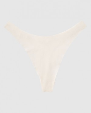 Women's La Senza High Leg Thong Panty Underwear Cream | vrblDXBB