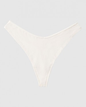 Women's La Senza High Leg Thong Panty Underwear Cream | HNdJ3gy1
