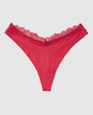 Women's La Senza High Leg Thong Panty Underwear Sweet Raspberry | YpfFdF3K