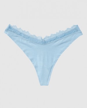 Women's La Senza High Leg Thong Panty Underwear Blue | UHfzjBiw