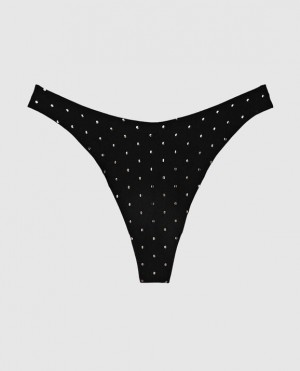 Women's La Senza High Leg Thong Panty Underwear Black | l5d1ZGod
