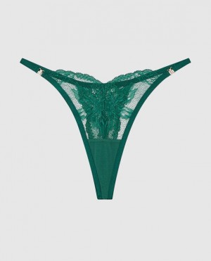 Women's La Senza High Leg Thong Panty Underwear Green | 5YVHlqXl