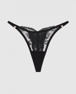 Women's La Senza High Leg Thong Panty Underwear Black | wSuQQkds