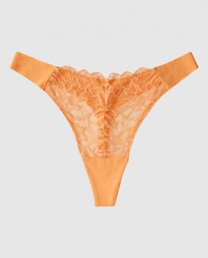 Women's La Senza High Leg Thong Panty Underwear Orange Cream | g1V43hkk