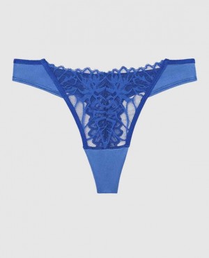 Women's La Senza High Leg Thong Panty Underwear Deep Blue | d4vxxii4