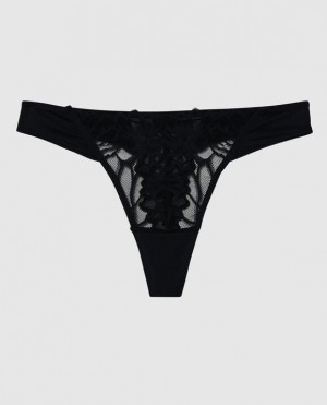 Women's La Senza High Leg Thong Panty Underwear Black | AdqcYcZM