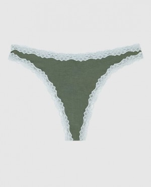 Women's La Senza High Leg Thong Panty Underwear Dark Forest | TYB3Zk82