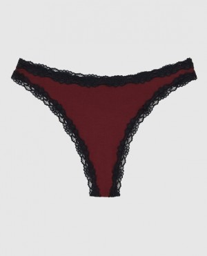 Women's La Senza High Leg Thong Panty Underwear Red Burgundy | nNz96gnY