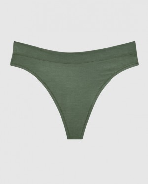 Women's La Senza High Leg Thong Panty Underwear Dark Forest | BNHcqHvR