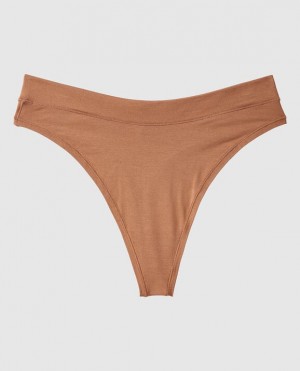 Women's La Senza High Leg Thong Panty Underwear Caramel Kiss | Tl5JqfEw