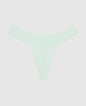 Women's La Senza High Leg Thong Panty Underwear White Green | Iq6jjExb