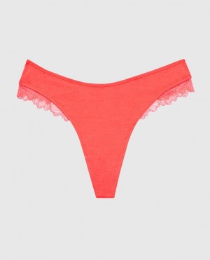 Women's La Senza High Leg Thong Panty Underwear Red | E67xVi4c