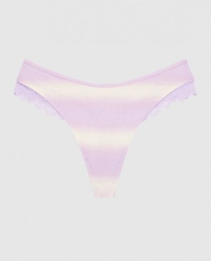 Women's La Senza High Leg Thong Panty Underwear Purple Stripes | XxsdvMoY