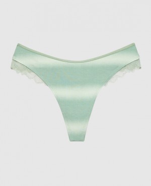 Women's La Senza High Leg Thong Panty Underwear Turquoise Stripes | 3e5UznvG