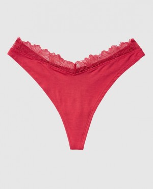 Women's La Senza High Leg Thong Panty Underwear Sweet Raspberry | sbsjgV1o