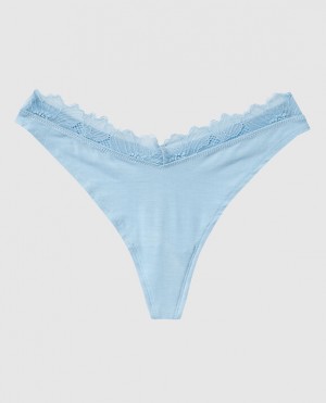 Women's La Senza High Leg Thong Panty Underwear Blue | uMMMiTMz