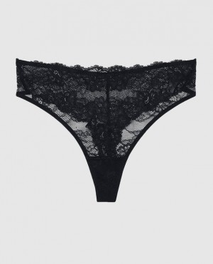 Women's La Senza High Waist Thong Panty Underwear Black | otk3LVF7