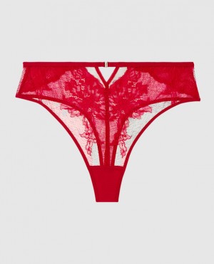 Women's La Senza High Waist Thong Panty Underwear Red | TufWZ0Hb
