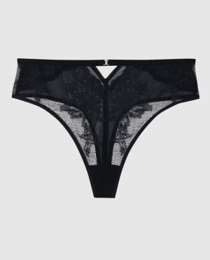 Women's La Senza High Waist Thong Panty Underwear Black | BhWh63Rm