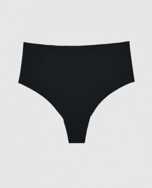 Women's La Senza High Waist Thong Panty Underwear Black | RG1CvIuG