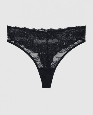 Women's La Senza High Waist Thong Panty Underwear Black | cNqVOE33