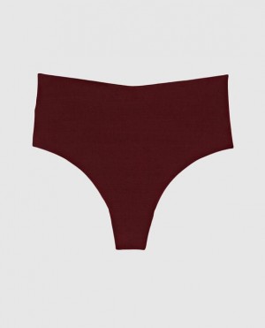 Women's La Senza High Waist Thong Panty Underwear Red Burgundy | BI24Mn13
