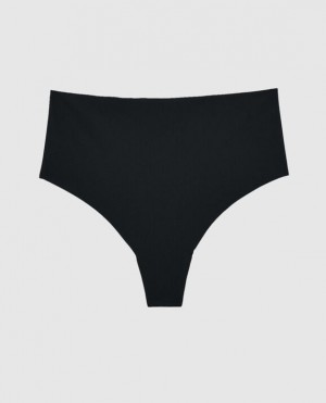 Women's La Senza High Waist Thong Panty Underwear Black | 9SBIJ6y5
