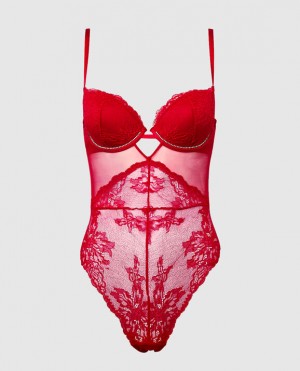 Women's La Senza Lace Bodysuit Lingerie Red | 7tQ4gVld
