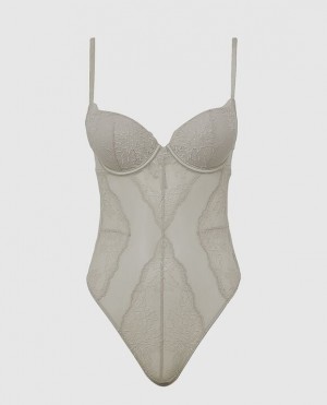 Women's La Senza Lace Bodysuit Lingerie Silver | rahU1BNi