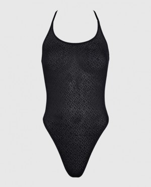 Women's La Senza Logo Mesh Bodysuit Lingerie Black | 0pWzCsRJ