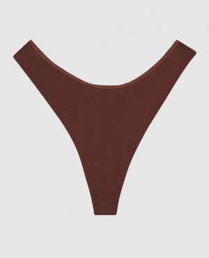 Women's La Senza Ribbed High Leg Thong Panty Underwear Root Beer | oMNwOlPK