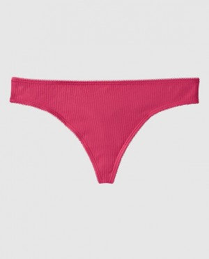 Women's La Senza Ribbed Thong Panty Underwear Sweet Raspberry | M1vUQhsG