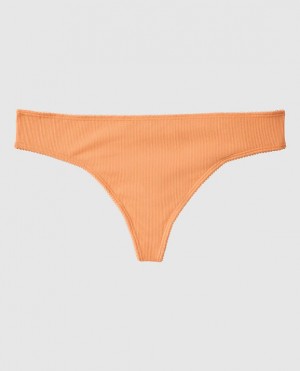 Women's La Senza Ribbed Thong Panty Underwear Orange Cream | VZlQb9Xe