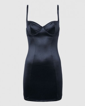 Women's La Senza Satin Dress Lingerie Black | H9LrfmV5