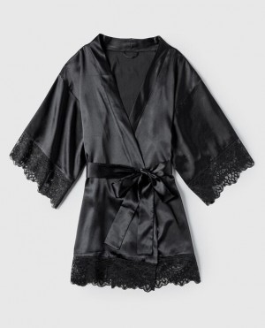 Women's La Senza Satin Kimono Lingerie Black | VegSUmr1