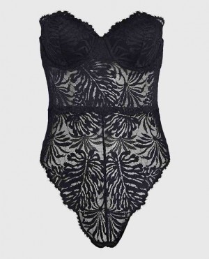Women's La Senza Strapless Lace Bodysuit Lingerie Black | zT6j5vlO