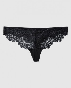 Women's La Senza Thong Panty Underwear Black | AqDNLefS