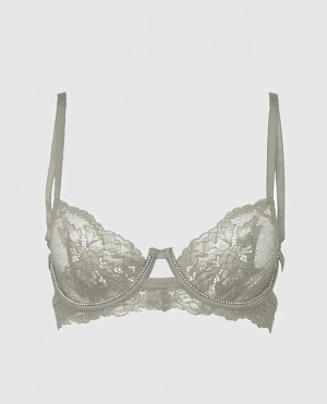 Women's La Senza Unlined Balconette Lace Bra Lingerie Silver | wfIqnduU